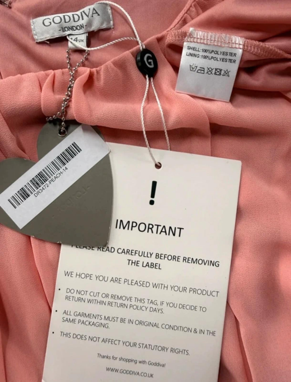 Goddiva Peach Maxi Dress UK 14 Chiffon Empire Waist Wedding Guest