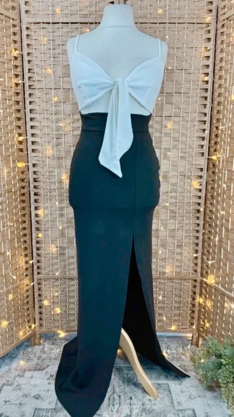 Goddiva Monochrome Bow Front Maxi Gown BNWT UK 10-12 Prom Dress