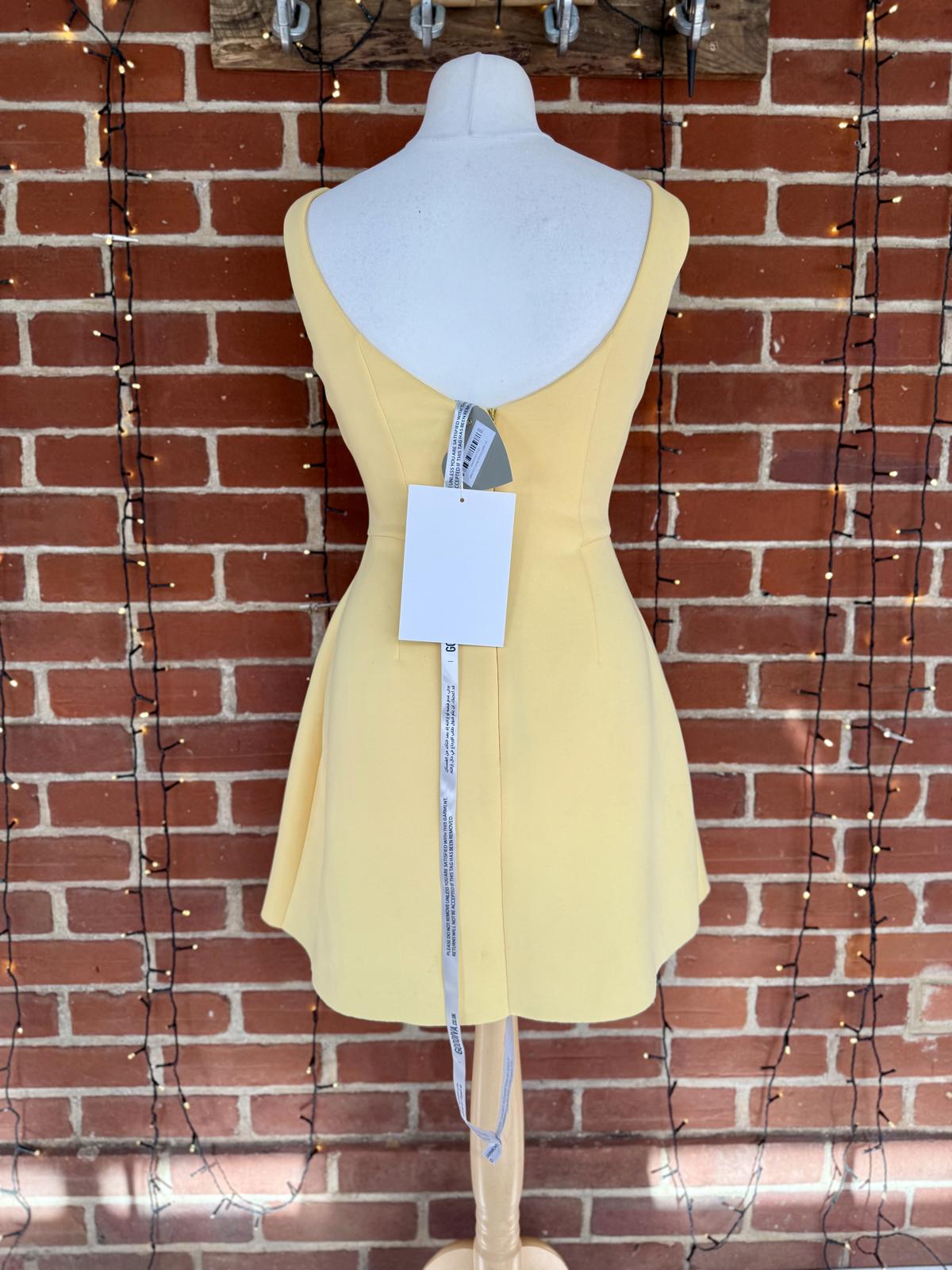 Goddiva London Lemon Yellow Fit & Flare Midi Dress UK 12 Wedding Guest Party #96