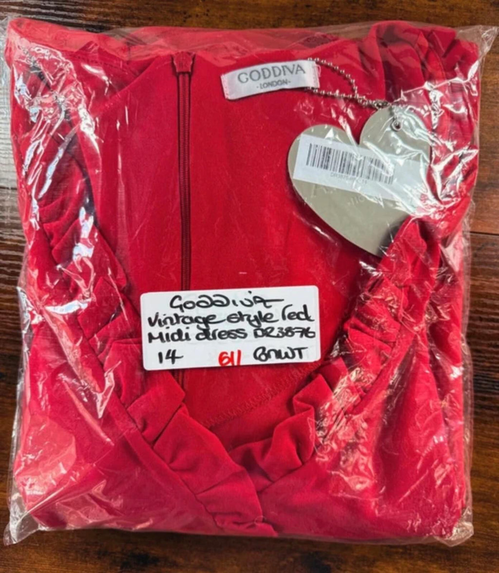 Goddiva Red Midi Dress UK14 Wedding Guest Prom Cruise Party