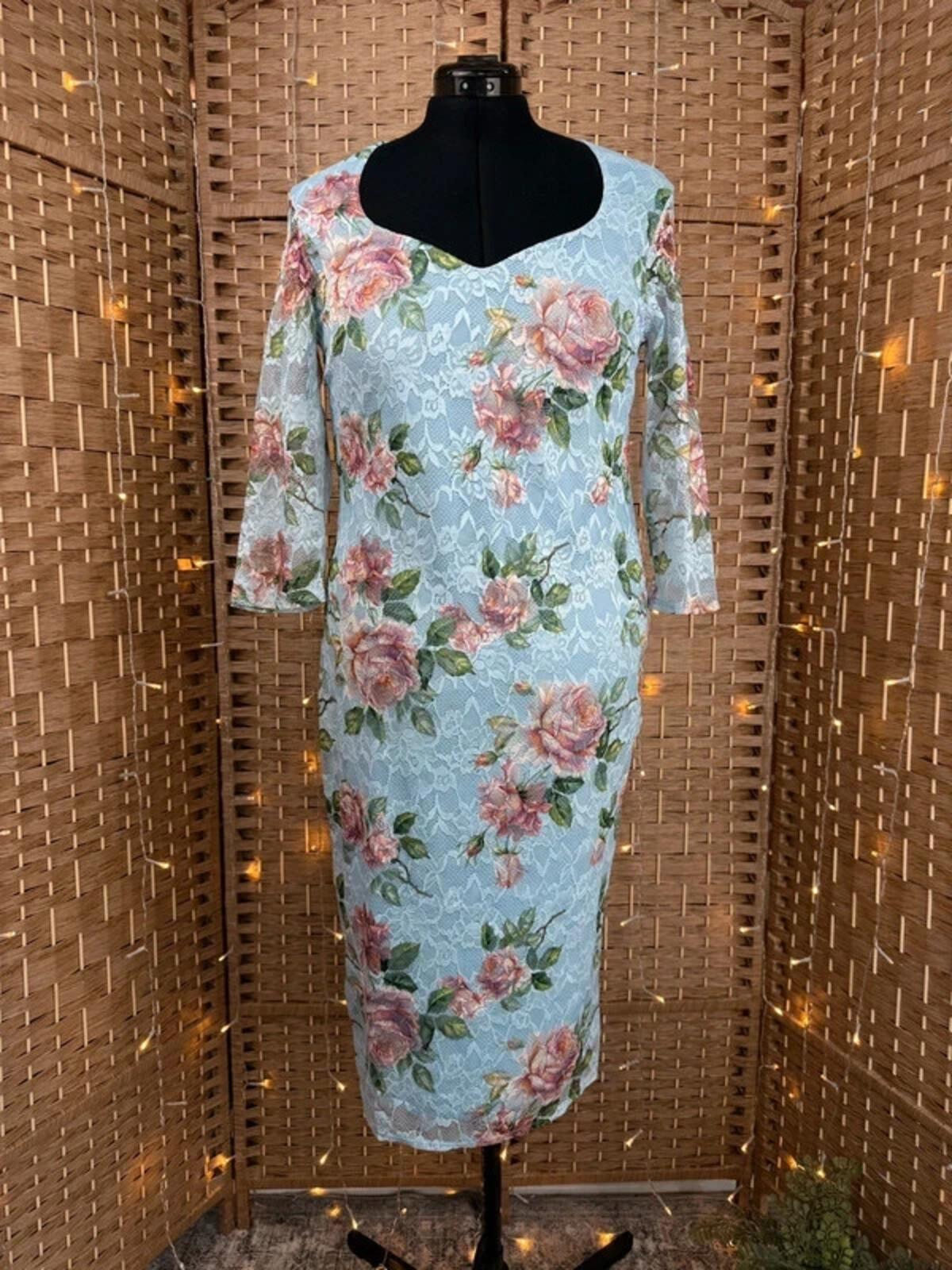 City Goddess Blue Floral Lace Midi Dress UK 16 US 12 BNWT