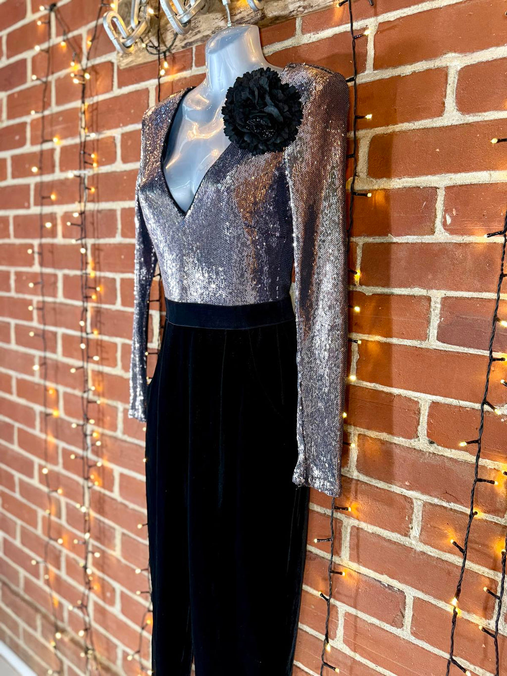 Goddiva Sequin Velvet Tuxedo Jumpsuit UK 8 Silver Black Party Outfit VGC #152