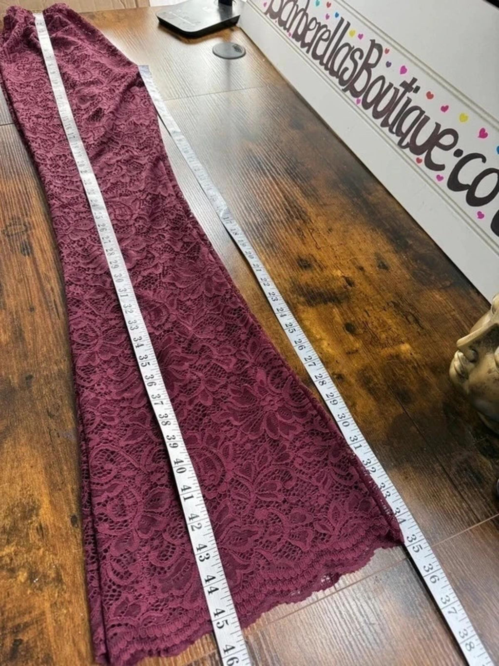 Burgundy Lace Wide Leg Trousers UK 10-12 Sheer Y2K Boho