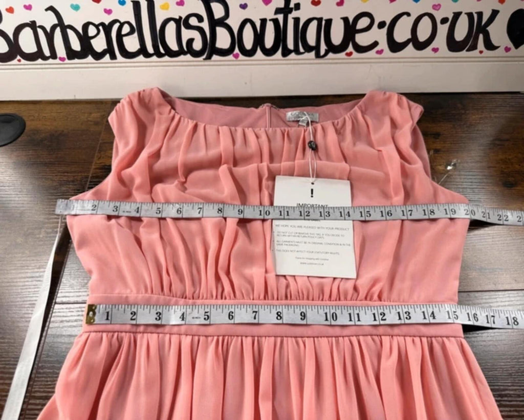 Goddiva Peach Maxi Dress UK 14 Chiffon Empire Waist Wedding Guest