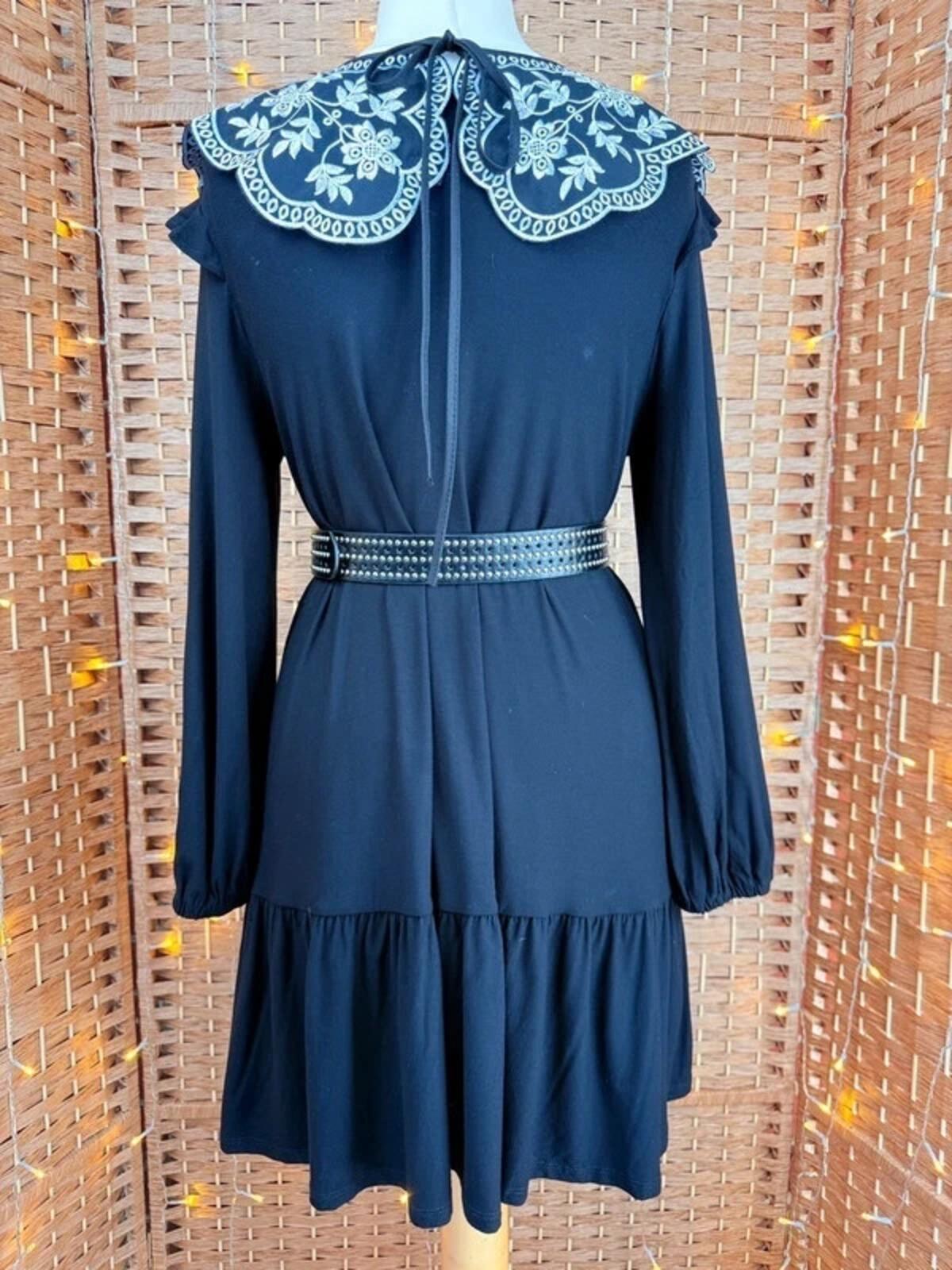 Embroidered Collar Dress UK 14 Long Sleeve Cottagecore Prairie VGC