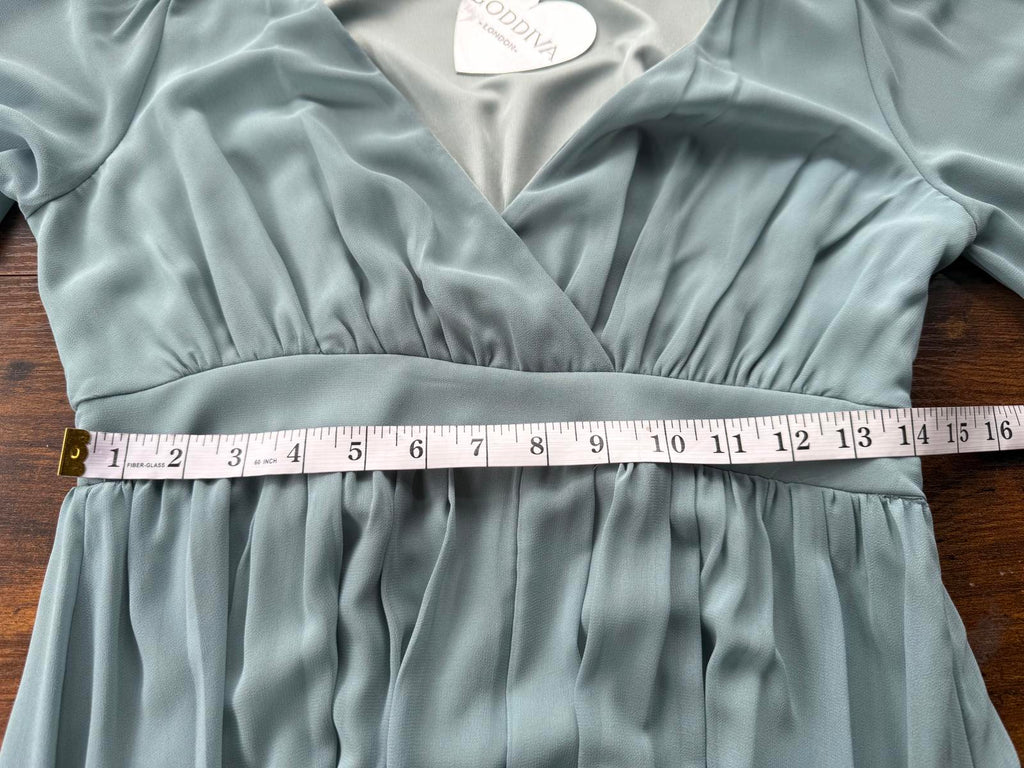 Goddiva London Green Long Sleeve Chiffon Maxi Dress UK 10