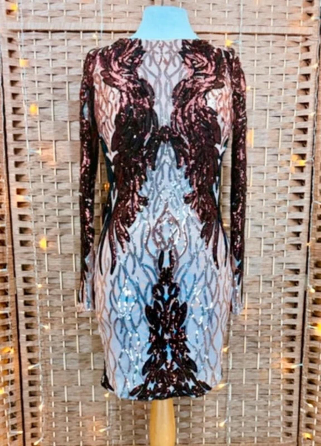Goddiva Sequin Mini Dress UK 8 Champagne Rose Gold Party Glam
