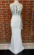 Goddiva London Strapless White Sequin Maxi Dress UK 8 / US 4                .317