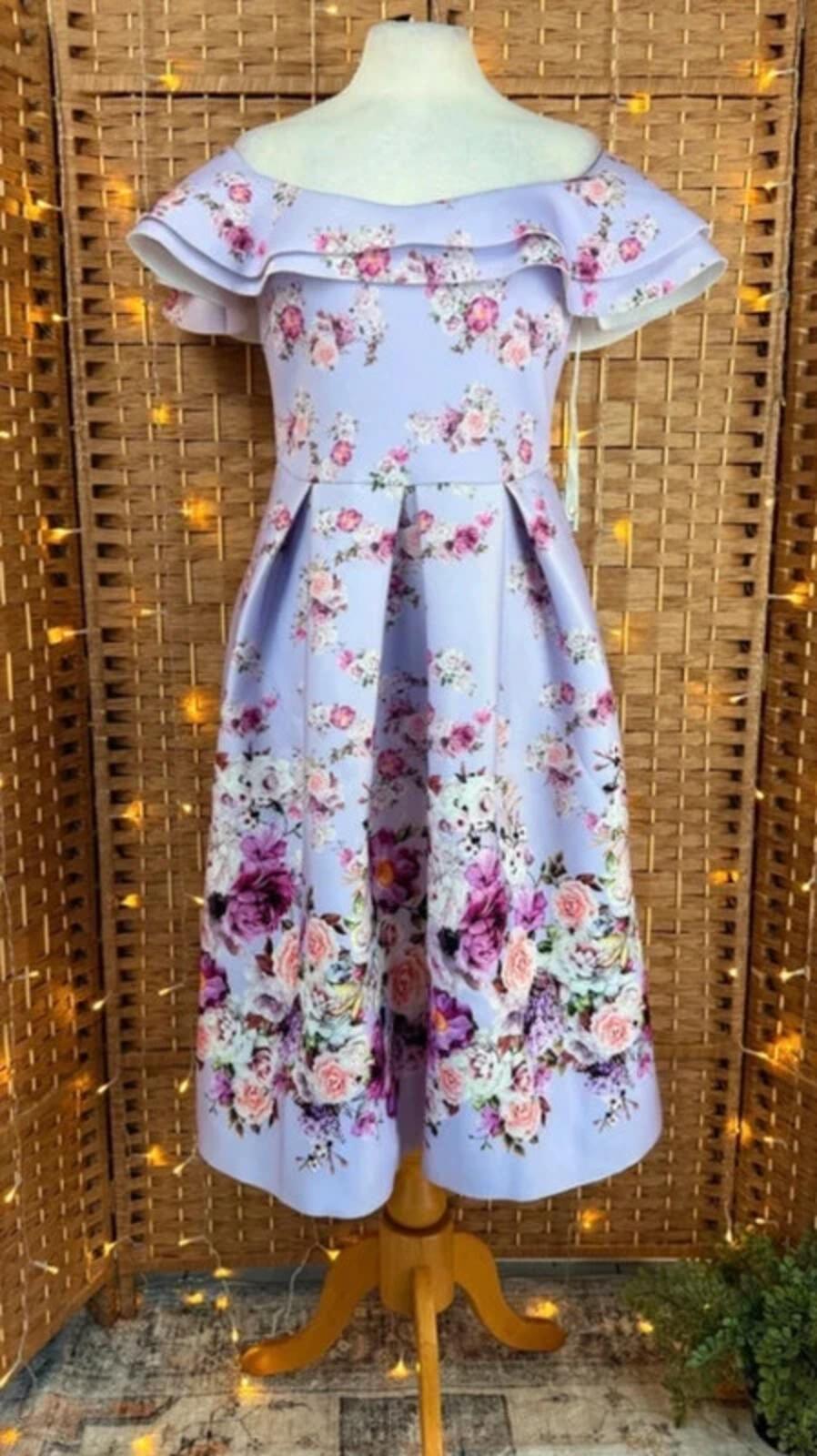 Goddiva Floral Scuba Crepe Midi Dress UK 10 Wedding Guest Prom