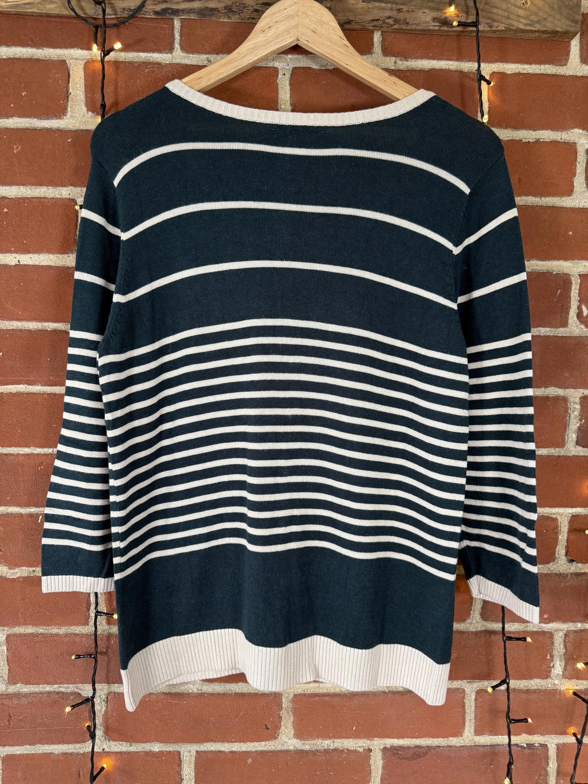 Vintage Christopher & Banks Striped Cardigan with Floral Embroidery UK 16 NUM24