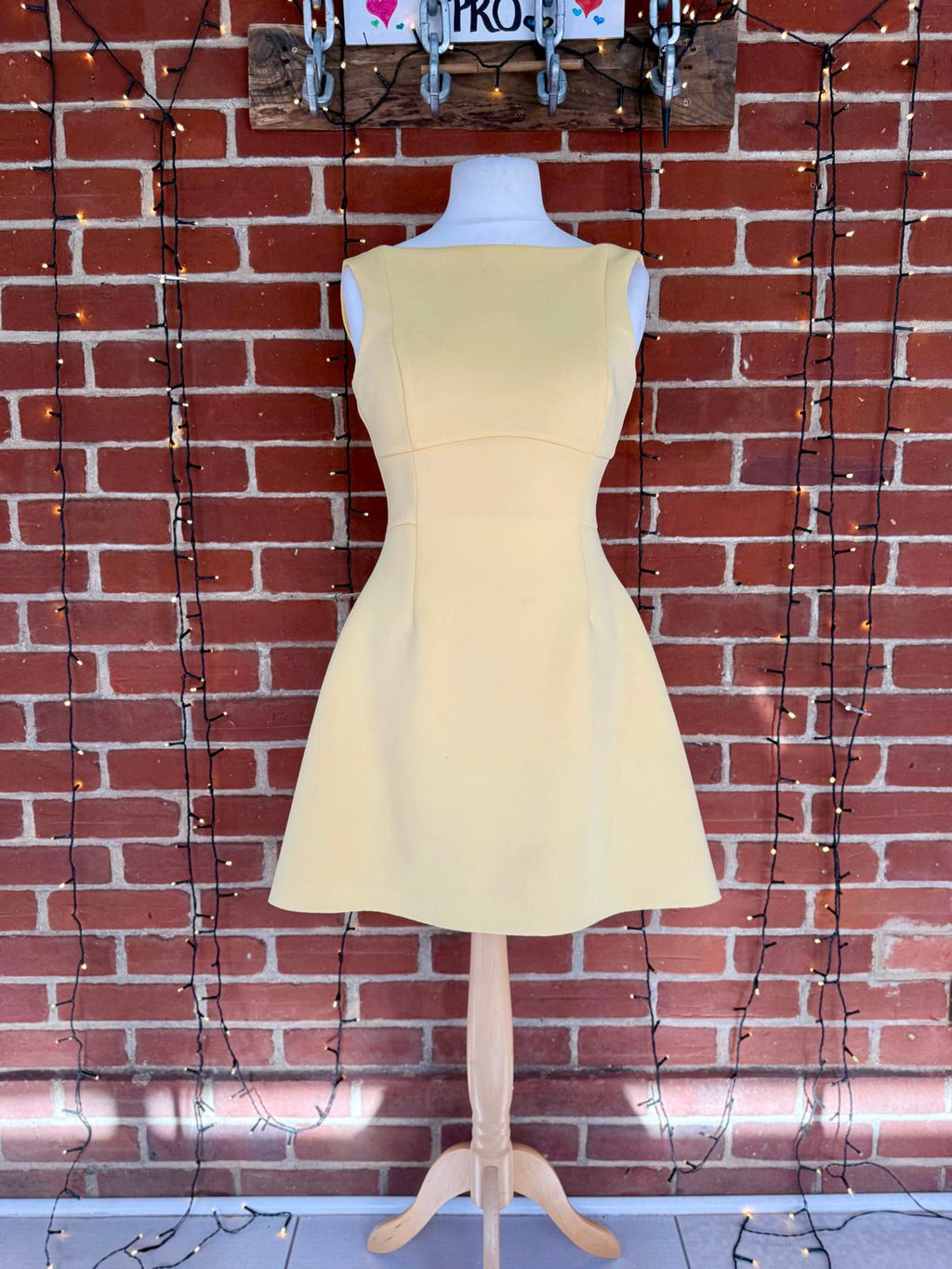 Goddiva London Lemon Yellow Fit & Flare Midi Dress UK 12 Wedding Guest Party #96