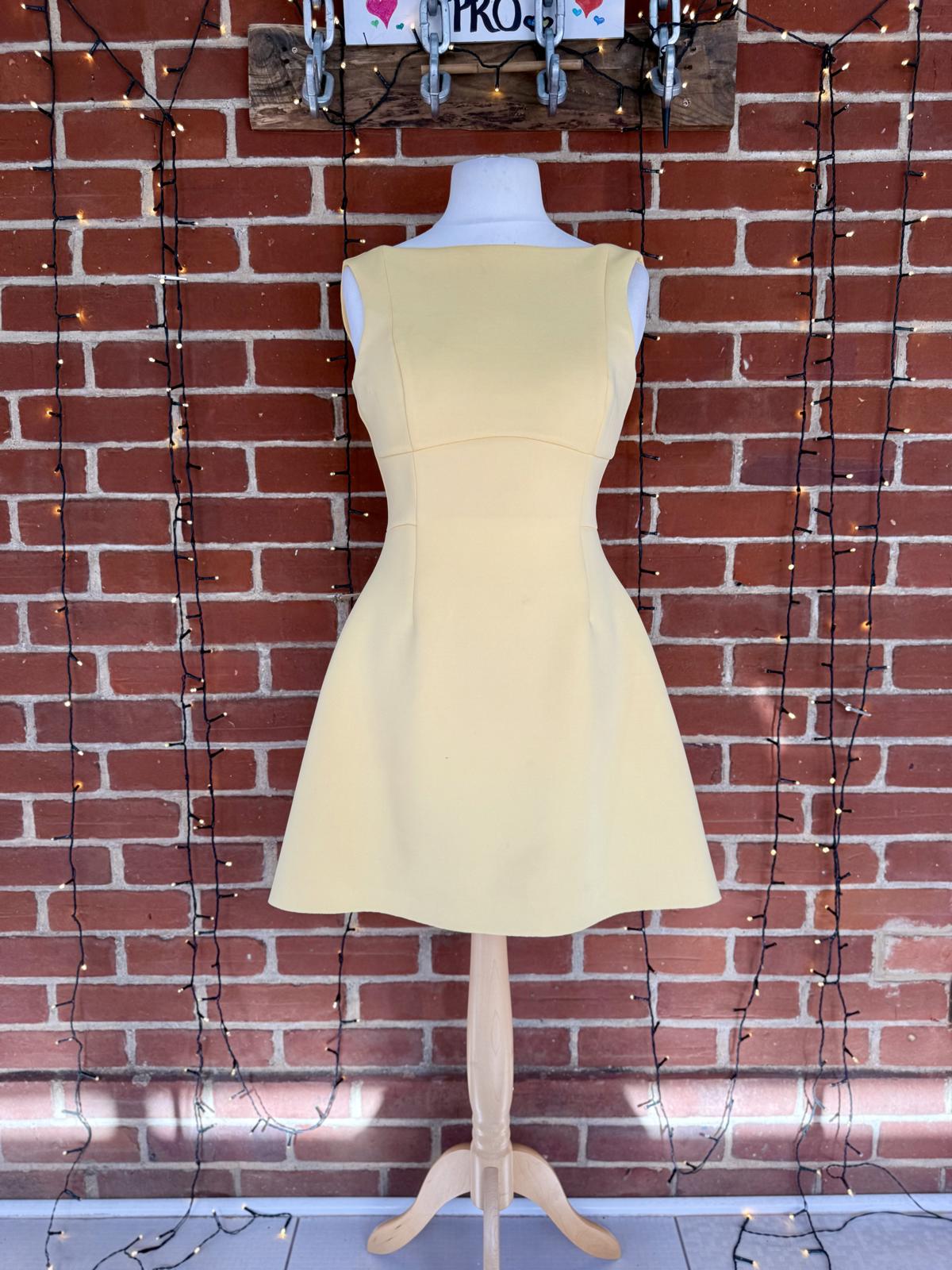 Goddiva London Lemon Yellow Fit & Flare Midi Dress UK 12 Wedding Guest Party #96