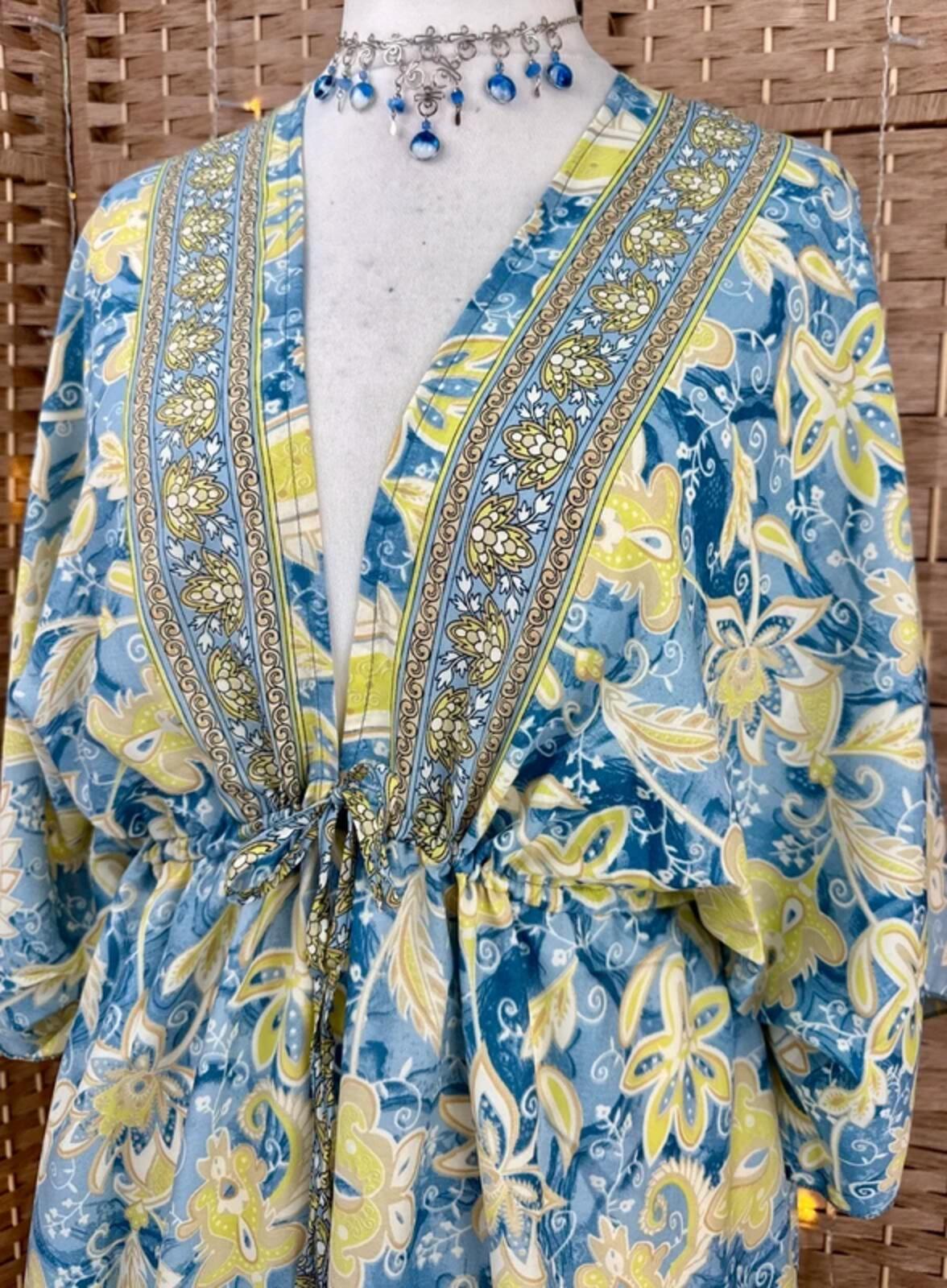 100% Silk Kaftan Maxi Dress Boho Paisley Festival Beach Cover Up