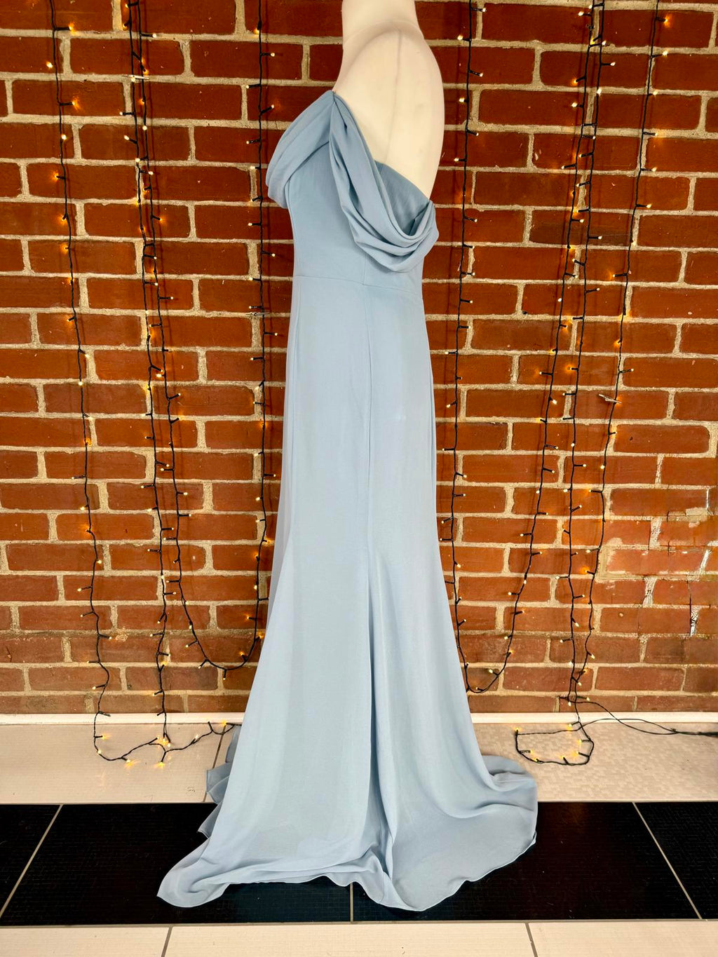 Goddiva Dusky Blue Off Shoulder Chiffon Maxi Dress UK 14 BNWT #127