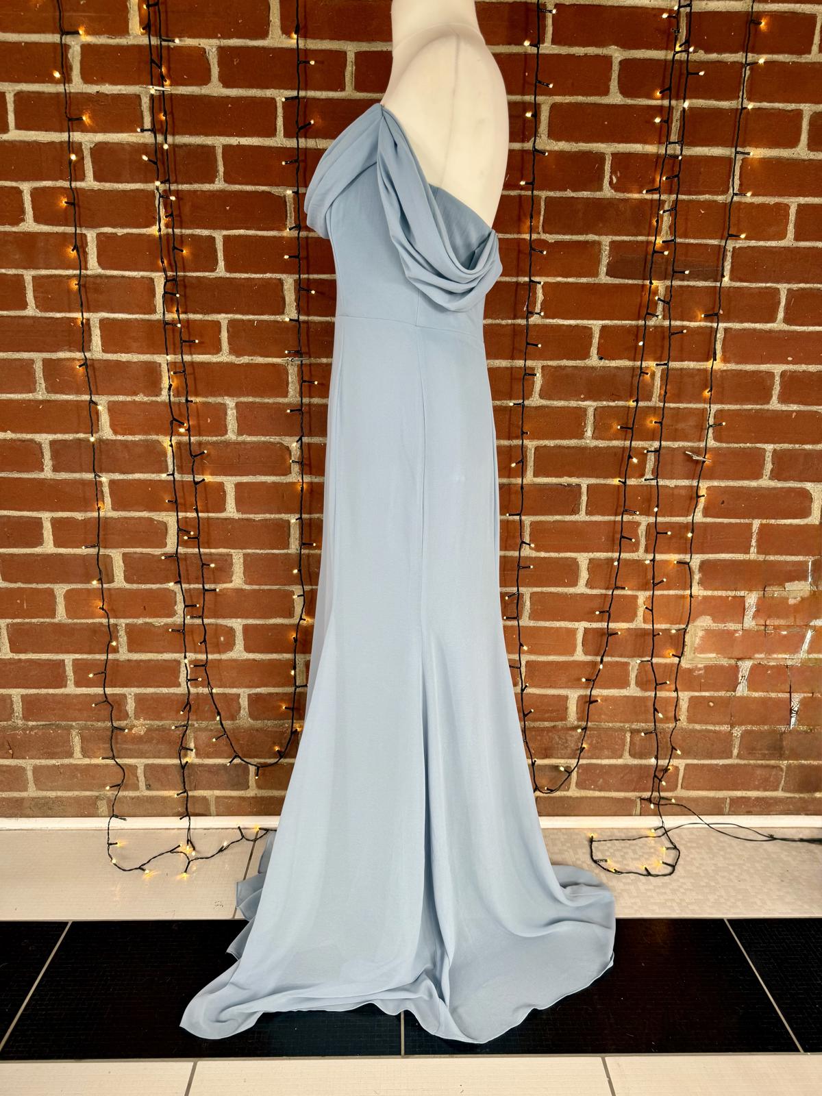 Goddiva Dusky Blue Off Shoulder Chiffon Maxi Dress UK 14 BNWT #127