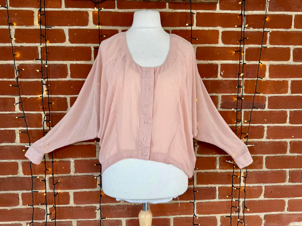 CRAFTED Light Dusky Pink Oversized Button-Up Blouse - Size 8