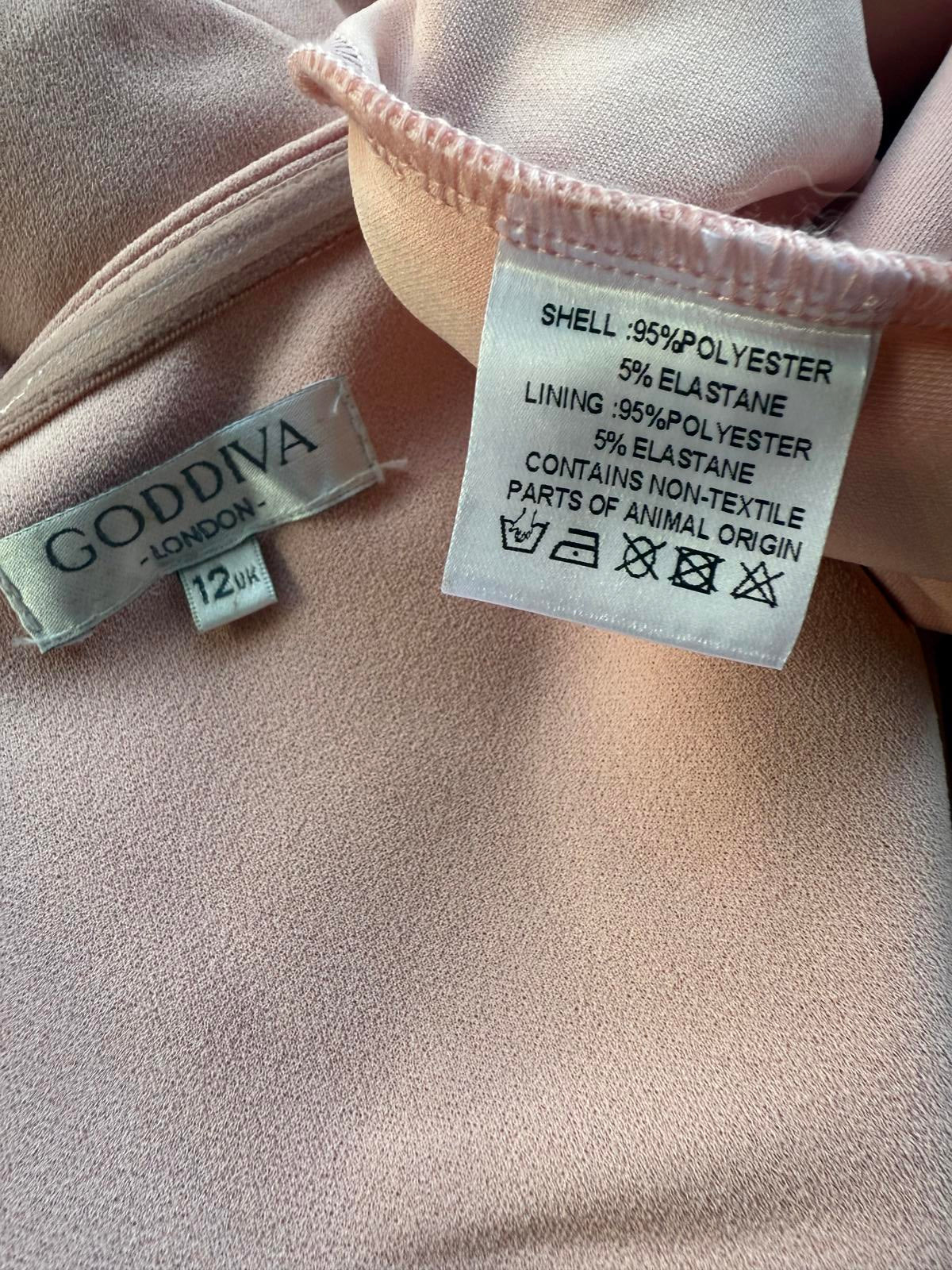 Goddiva Blush Feather Bardot Maxi Dress UK 12 / US 8 Slit Evening            .38