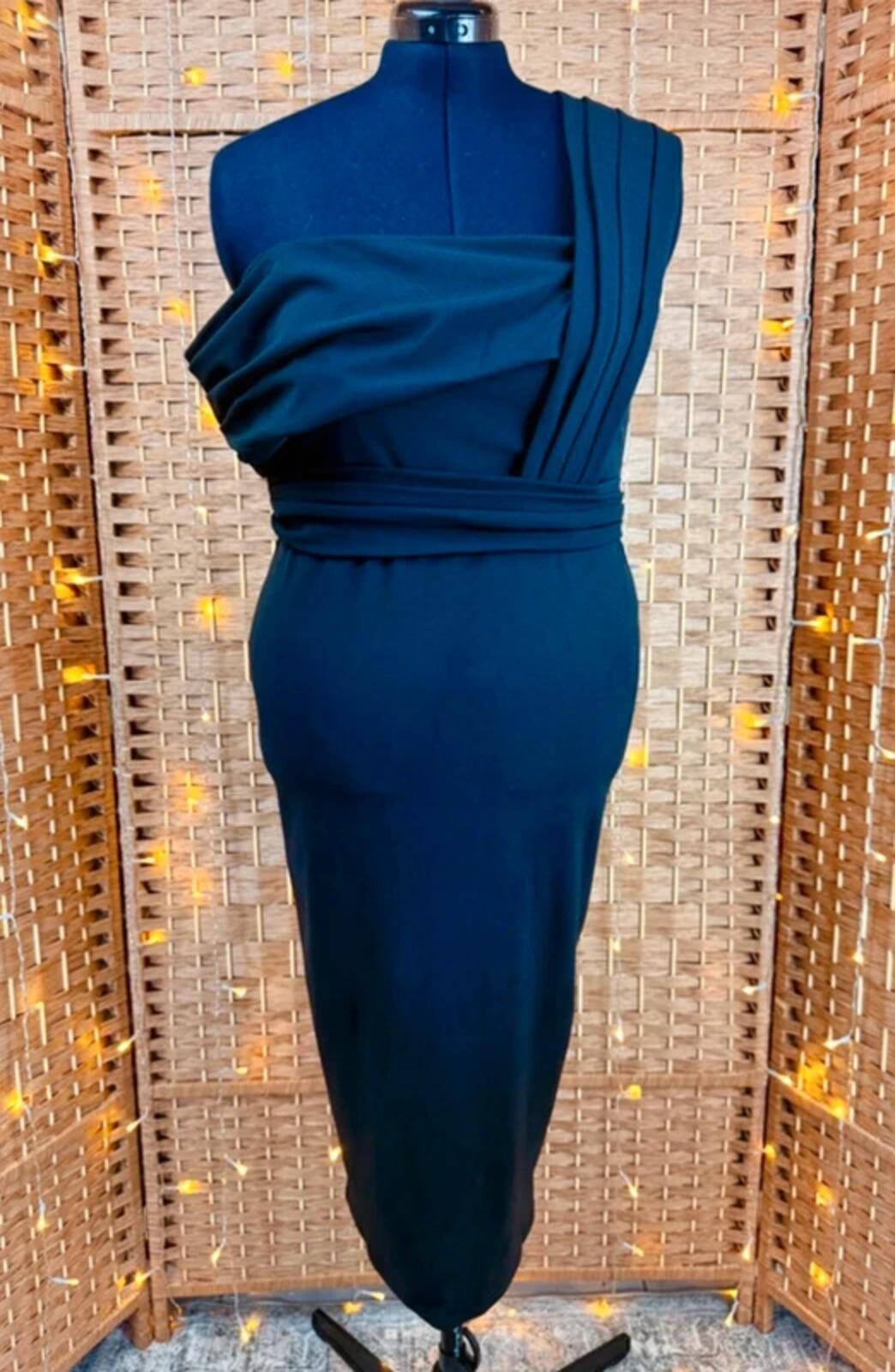 Camomilla Black One Shoulder Midi Dress UK 18 Cocktail Evening