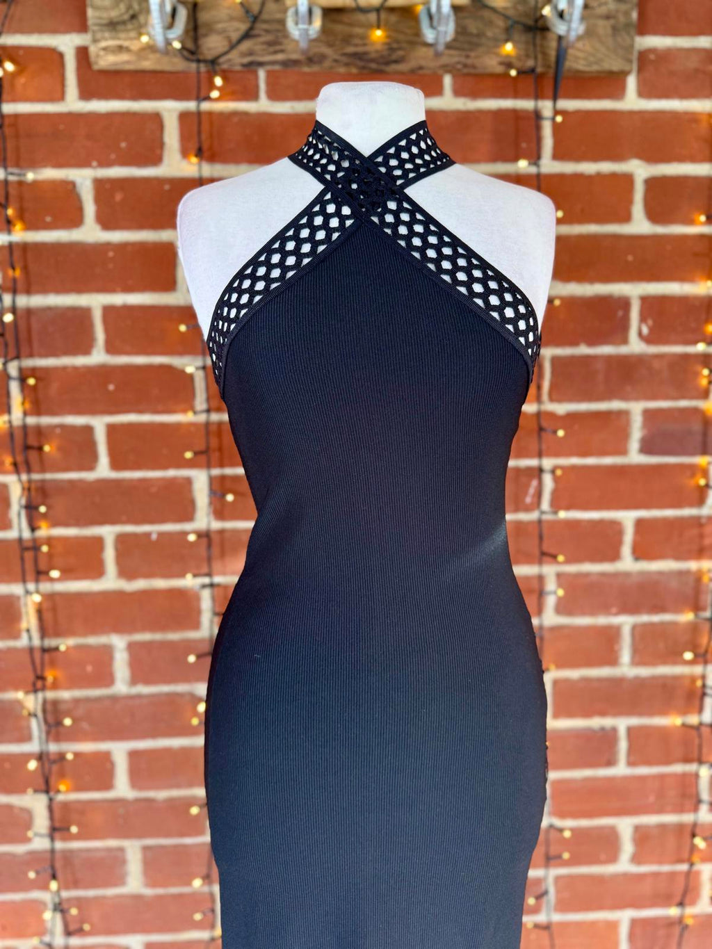 Barberellas Boutique Black Cross Front Halter Maxi Gown Dress UK 8 VGC