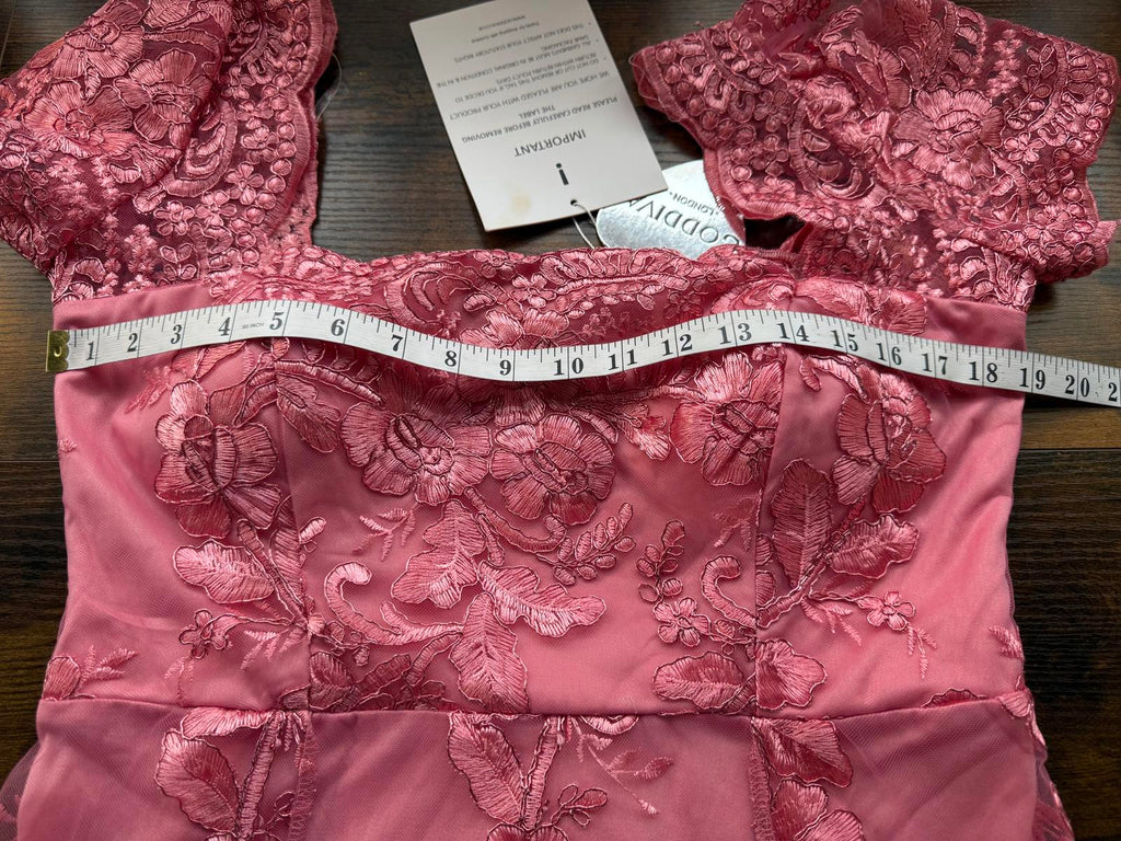 🌺 Goddiva London Coral Floral Lace Hi-Low Maxi Dress (DR4265, UK 14) #184