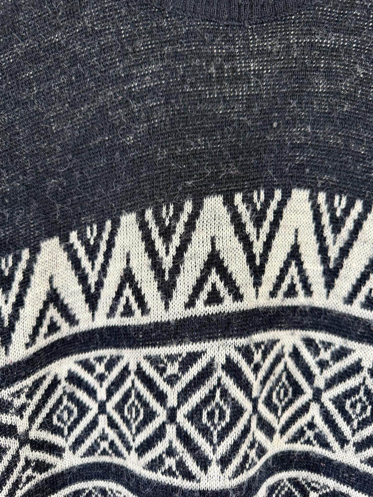 Vintage 1980s Black & Cream Fair Isle Geometric Knit Jumper – 10-12 (38–40”) #54