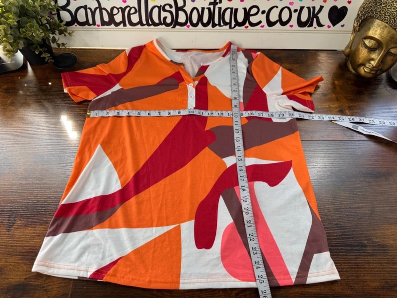 Barberellas Boutique Abstract Orange Print Stretch Top UK14-16