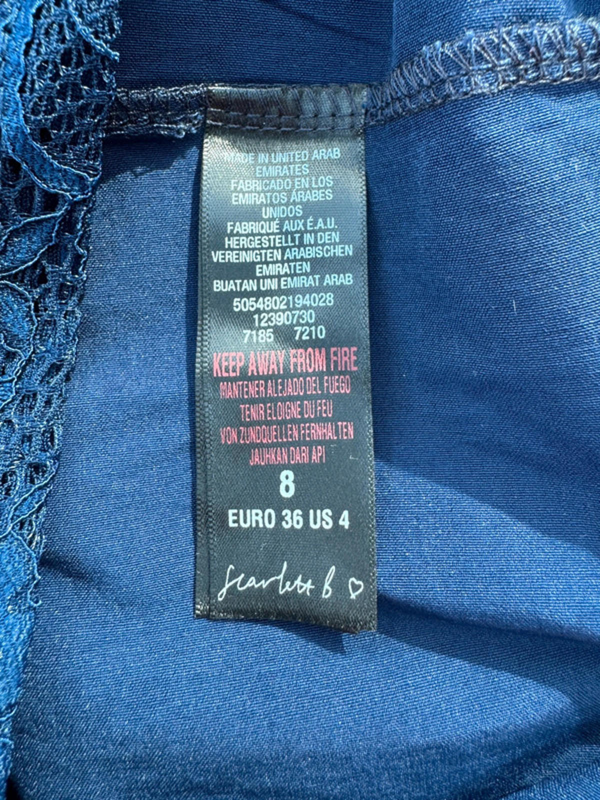 Elegant Lace Bodycon Dress in Deep Blue - Size 8