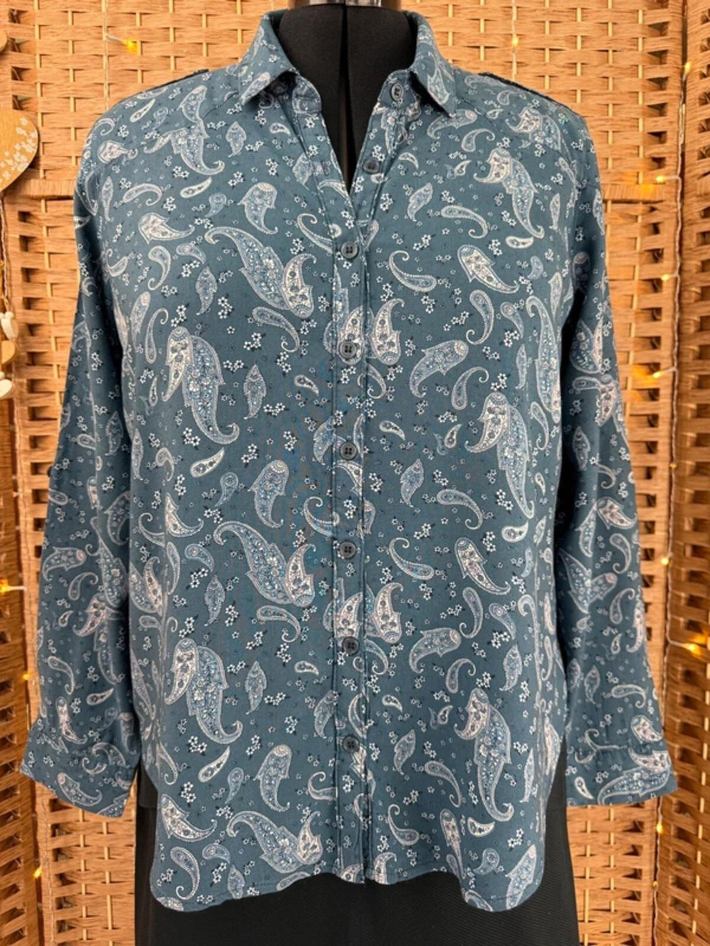 F&F Paisley Shirt UK 14-16 Blue Soft Viscose Blouse Casual