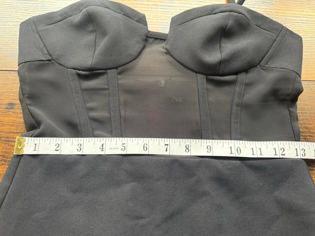 ZARA Black Mesh Corset Mini Dress Size S UK 8 Bustier Bodycon Party Evening #144