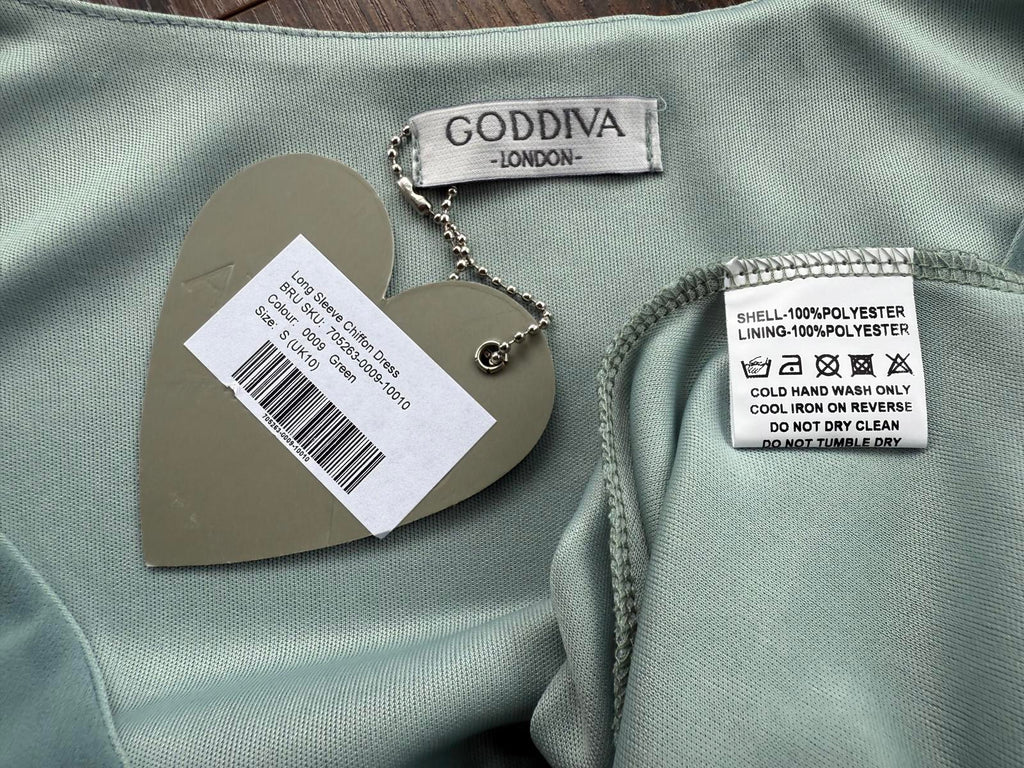 Goddiva London Sage Green Chiffon Maxi Dress UK 10 Evening                  .002