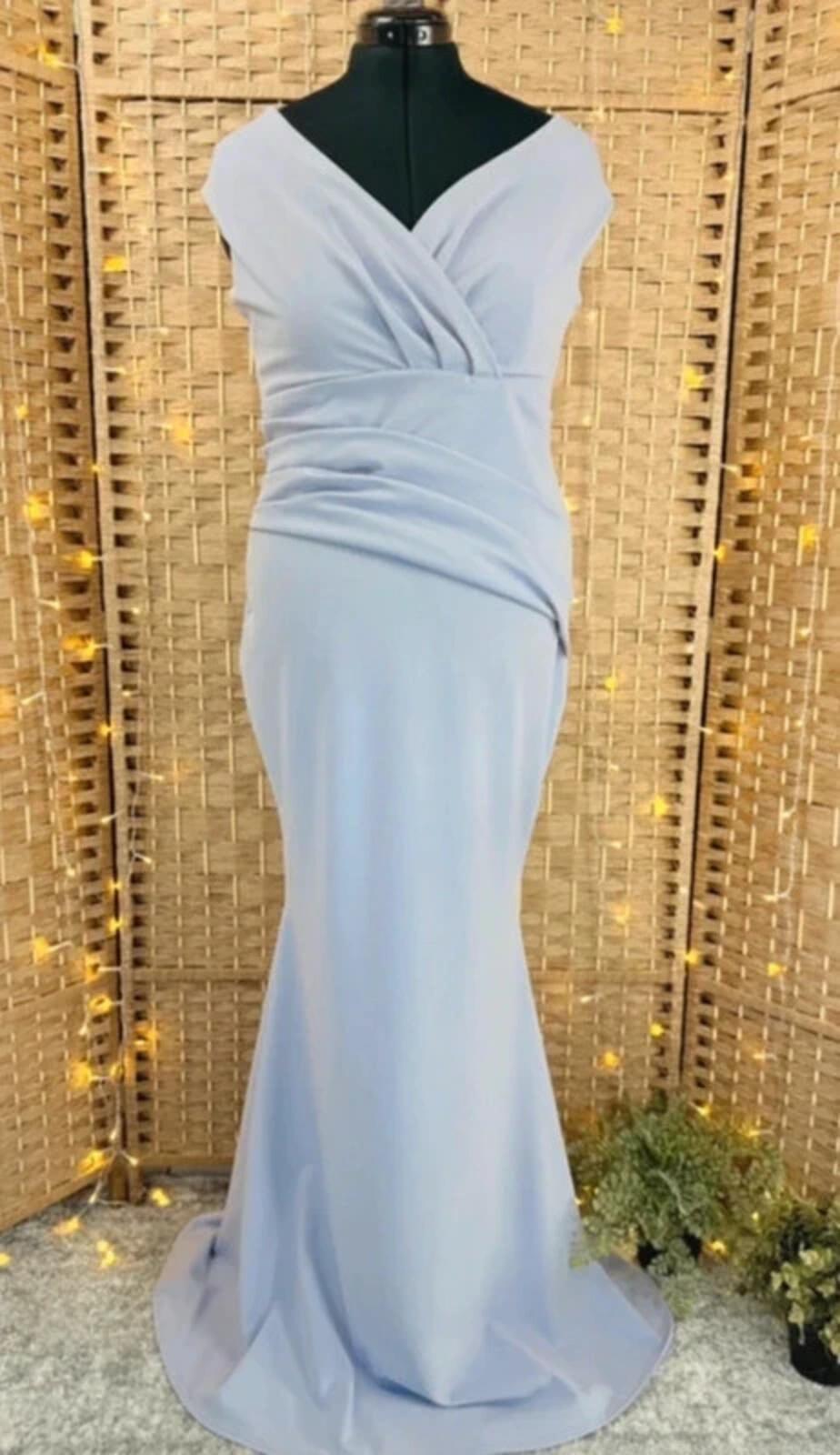Lilac Prom Dress UK 16 Wedding Guest Ruched Maxi Evening Gown