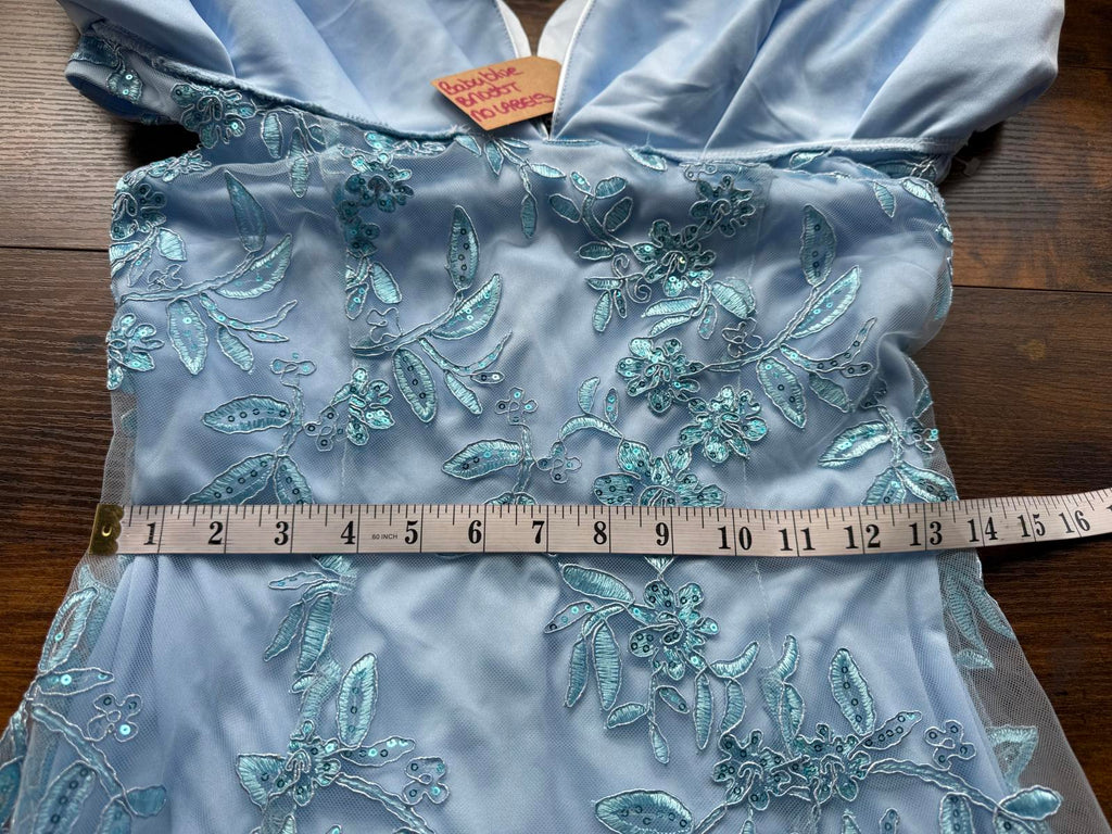 Baby Blue Sequin Embroidered Off-Shoulder Dress UK 8 Prom Gown #181