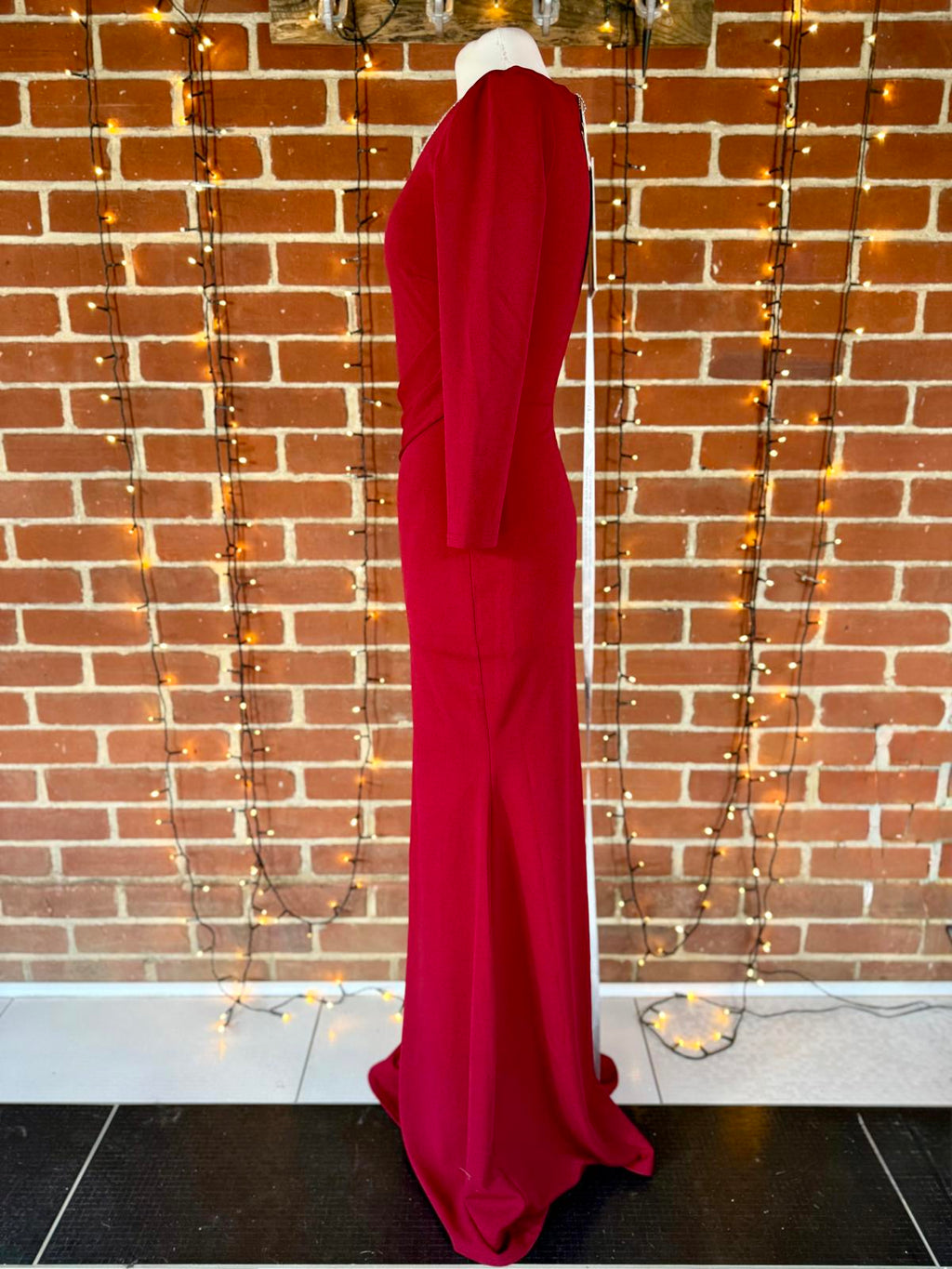 Goddiva London DR4421 Wine Red Embellished Midi Dress UK 8 – Ruched Wrap Style