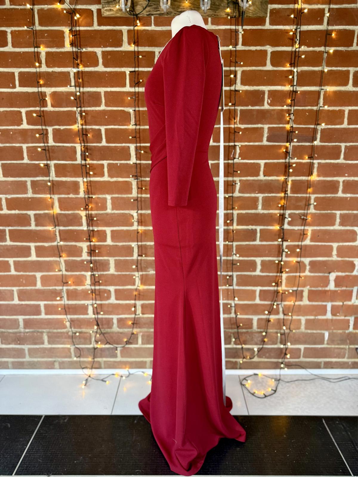 Goddiva London DR4421 Wine Red Embellished Midi Dress UK 8 – Ruched Wrap Style