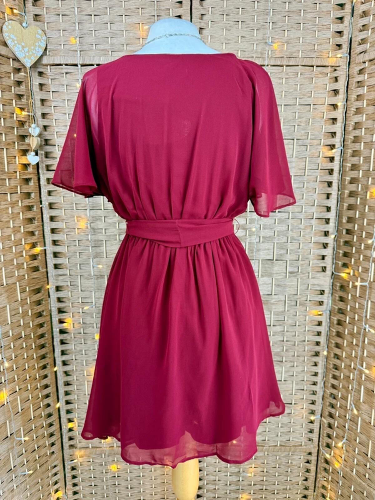 Goddiva Burgundy Chiffon Wrap Skater Dress UK 10 BNWT