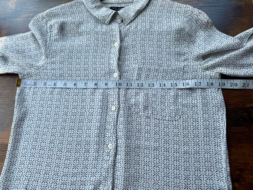 MAX JEANS Geometric Print Shirt UK 8-10 Y2K Minimalist Blouse