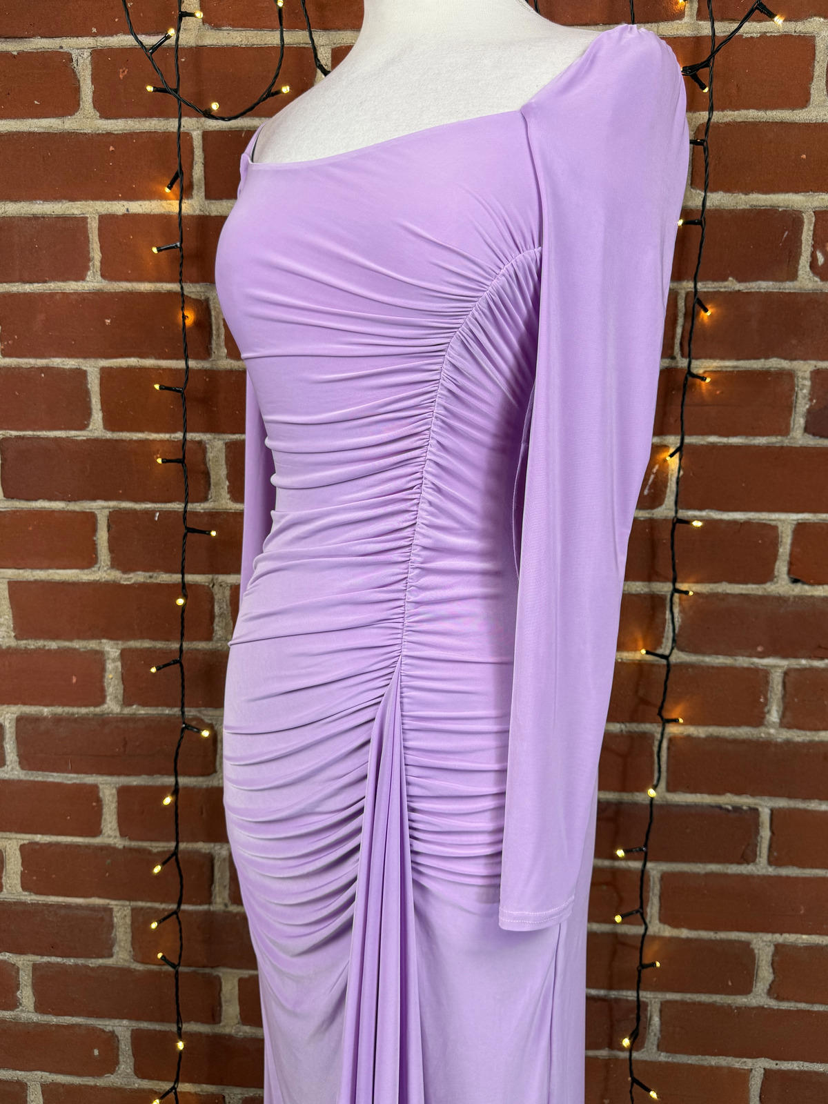 Goddiva London Lavender Ruched Bardot Maxi Dress UK 8 US 4 Evening  sku351