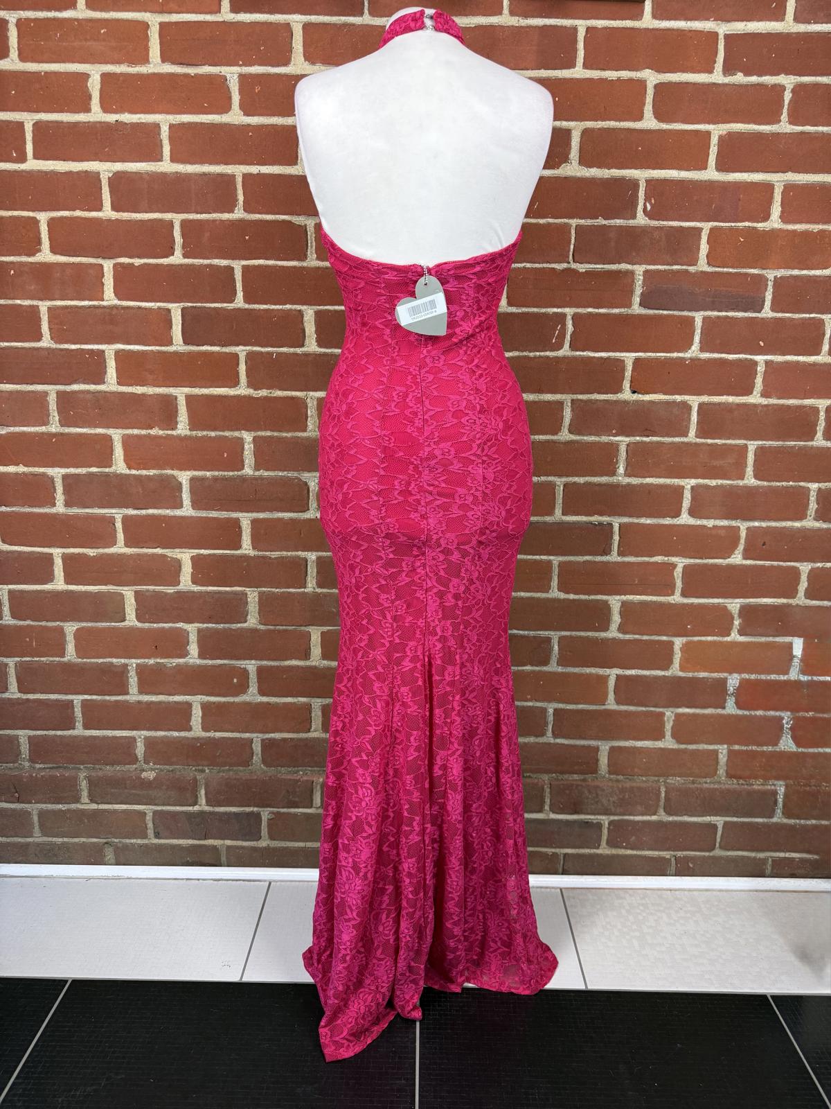 Goddiva Cerise Lace Halter Maxi Dress UK 6–8 Stretch Occasion sku355