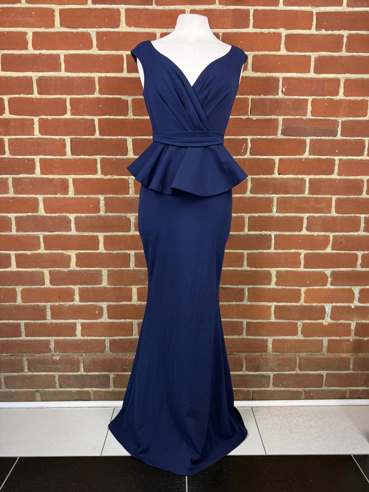 City Goddess Navy Peplum Maxi Dress UK 8 Elegant Evening  sku360