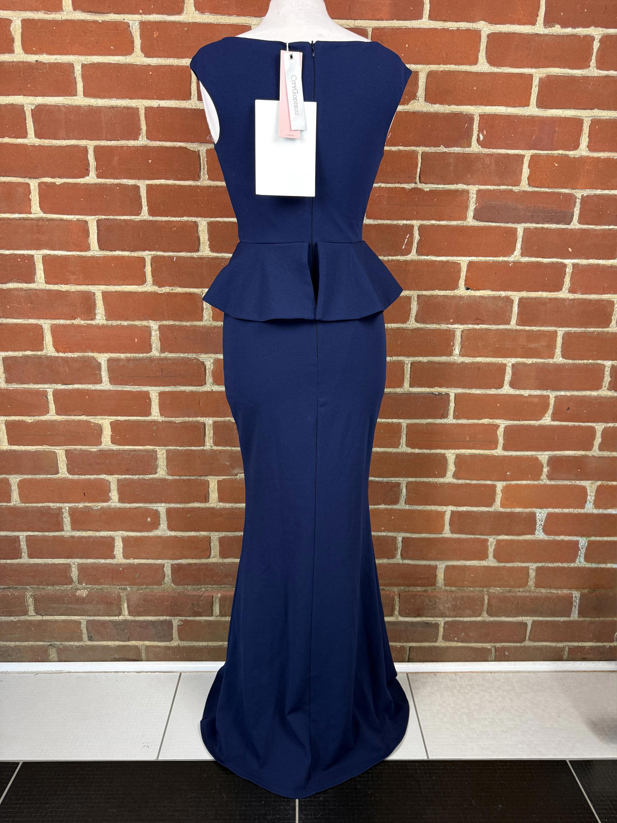 City Goddess Navy Peplum Maxi Dress UK 8 Elegant Evening  sku360