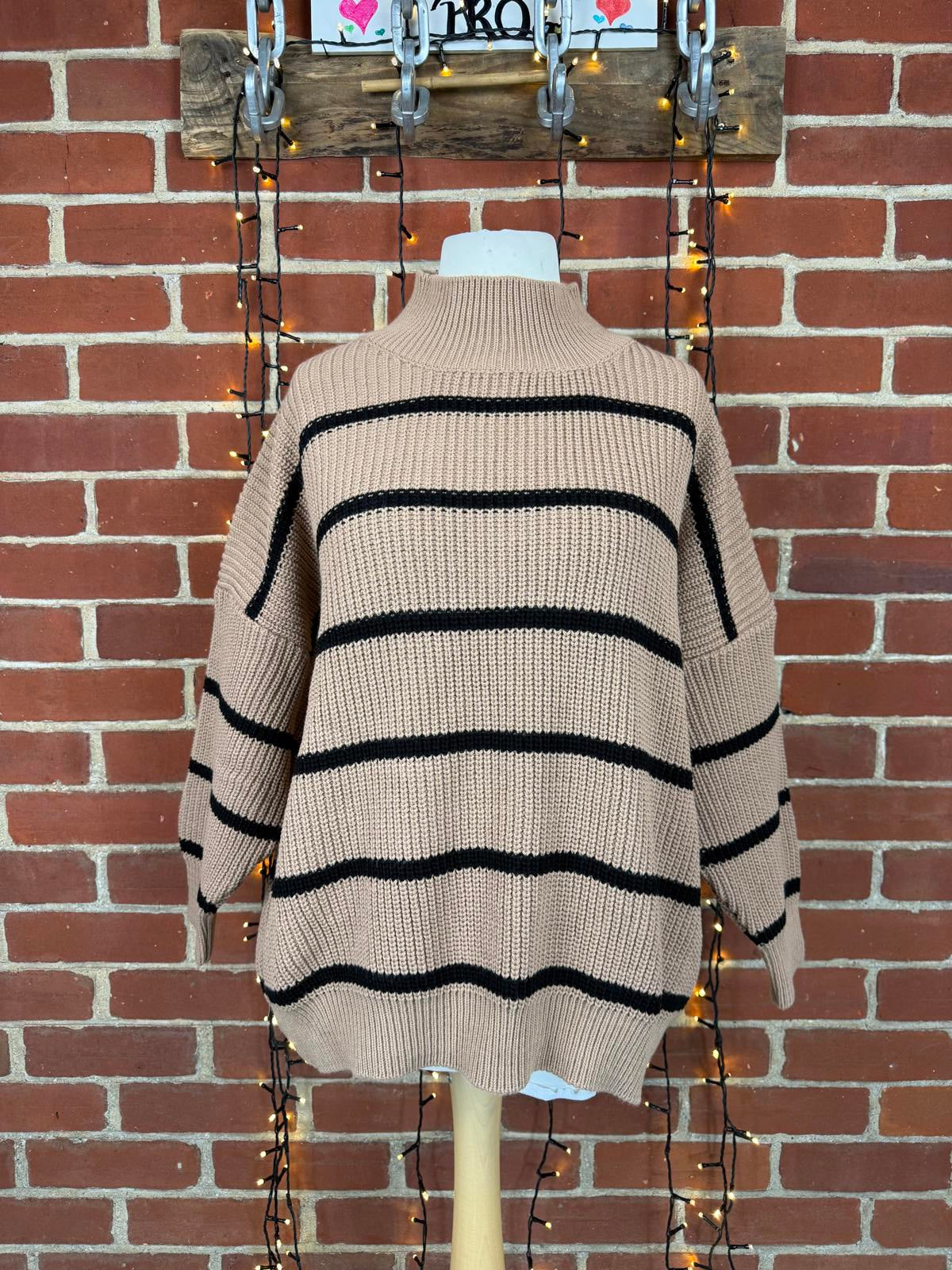 Oversized Camel Striped Chunky Knit Jumper One Size UK 12–16 BNWT sku20