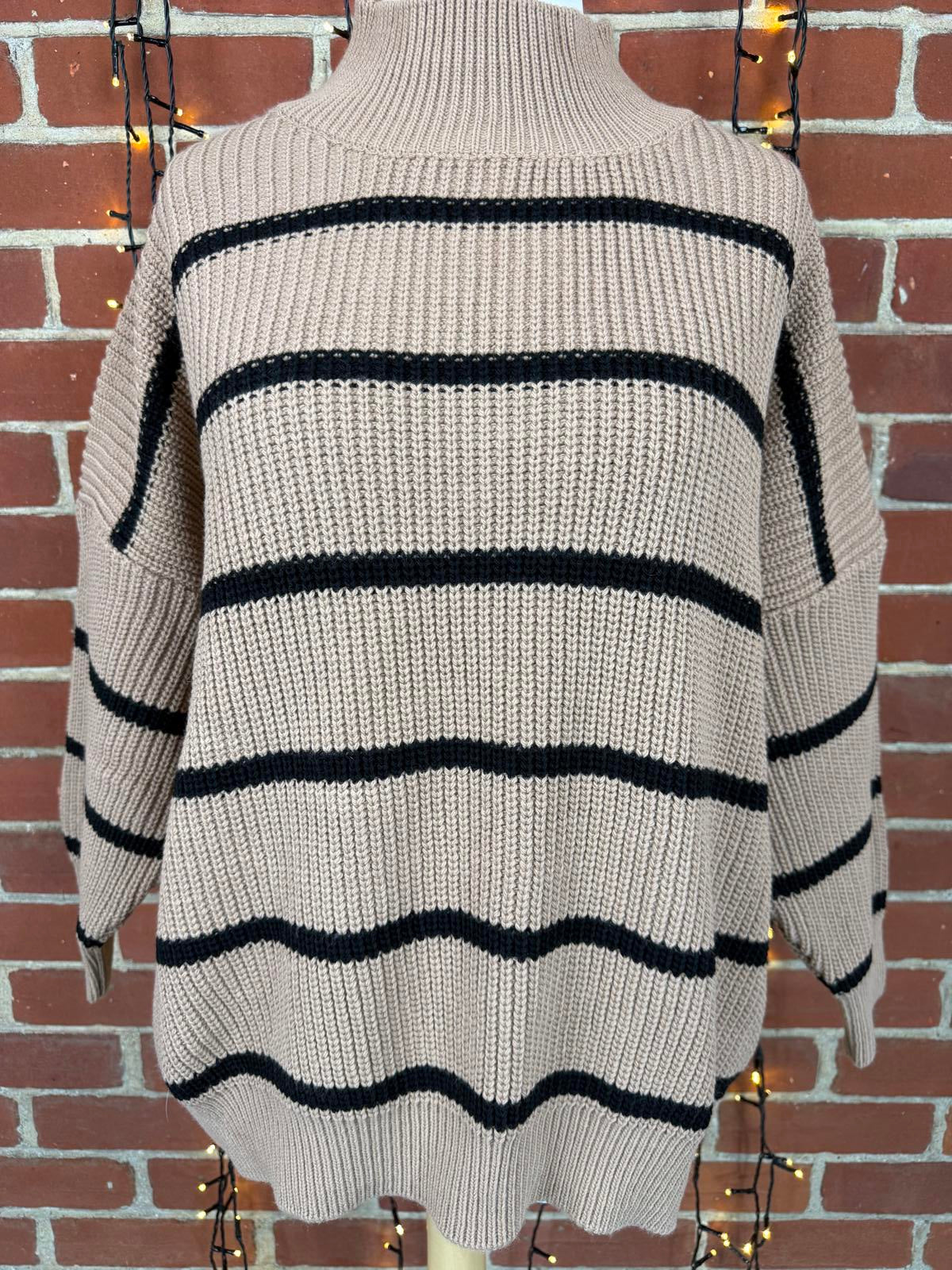 Oversized Camel Striped Chunky Knit Jumper One Size UK 12–16 BNWT sku20
