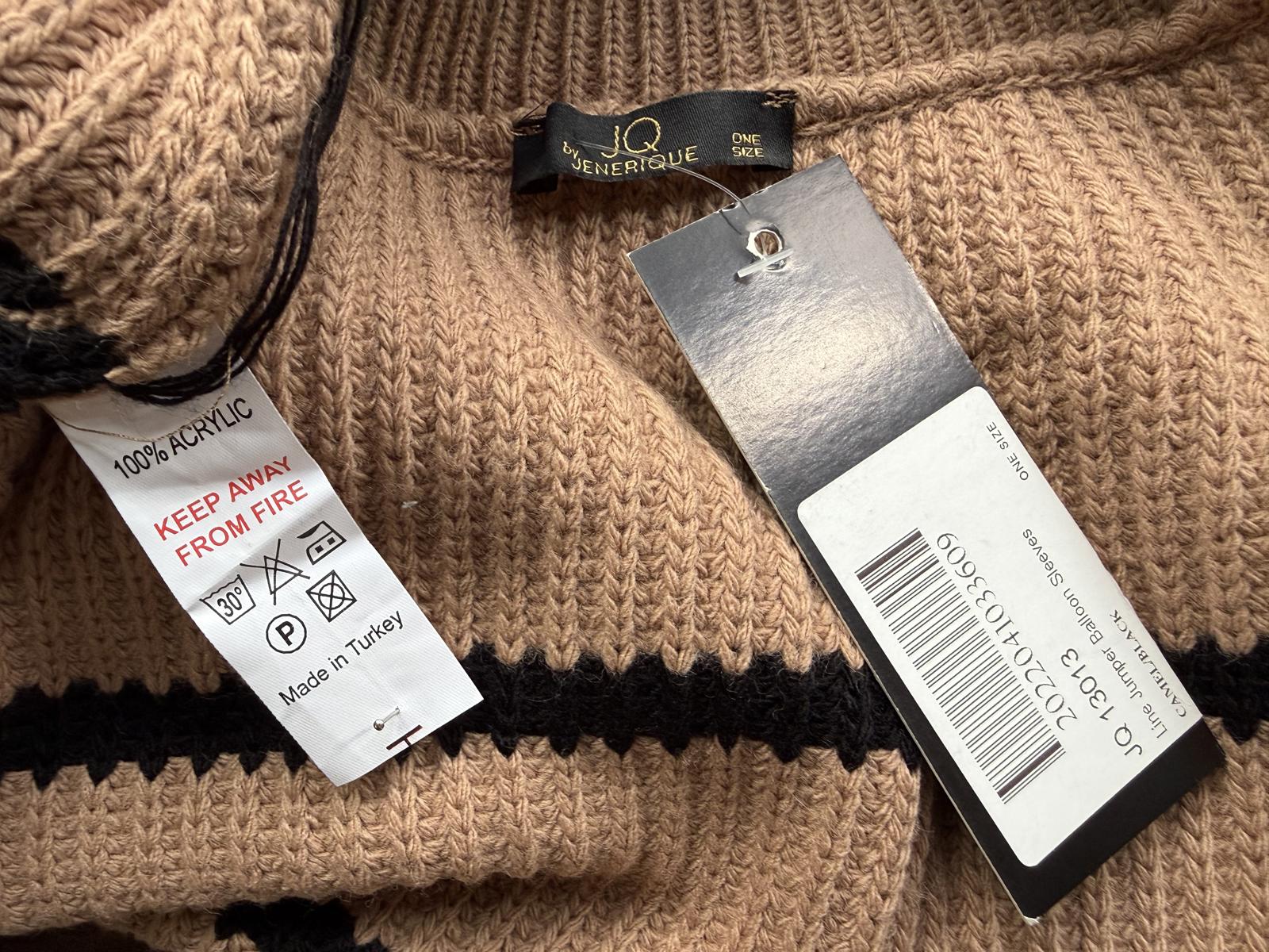 Oversized Camel Striped Chunky Knit Jumper One Size UK 12–16 BNWT sku20