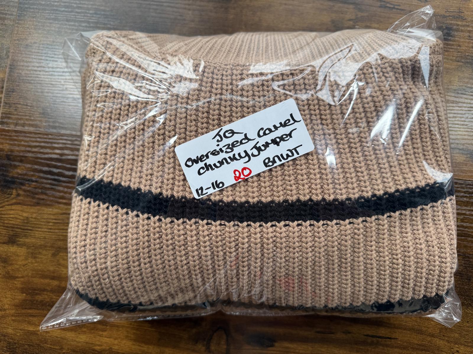 Oversized Camel Striped Chunky Knit Jumper One Size UK 12–16 BNWT sku20