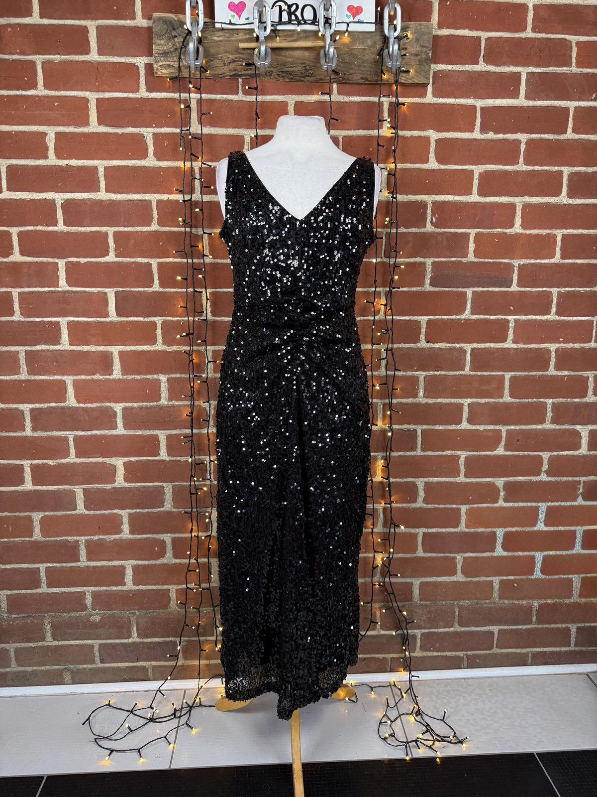 Wallis Black Sequin Maxi Dress UK 10 US 6 Elegant Evening Gown  sku393