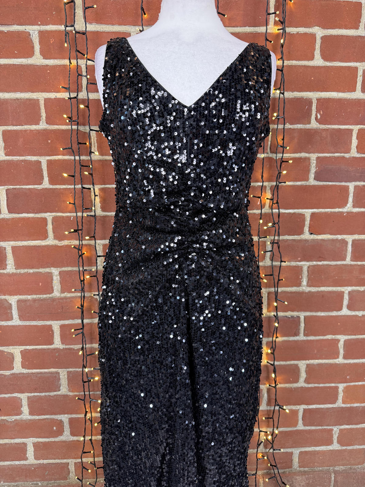 Wallis Black Sequin Maxi Dress UK 10 US 6 Elegant Evening Gown  sku393