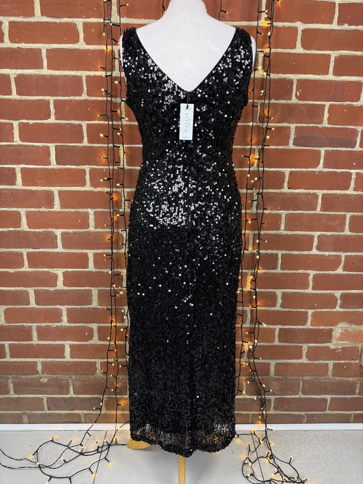 Wallis Black Sequin Maxi Dress UK 10 US 6 Elegant Evening Gown  sku393
