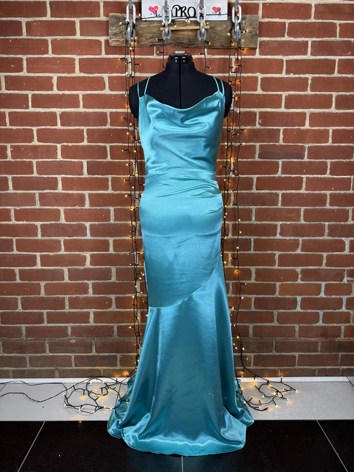 Quiz Aqua Satin Cross Back Maxi Dress UK 12-14 BNWT Occasion Gown  sku398