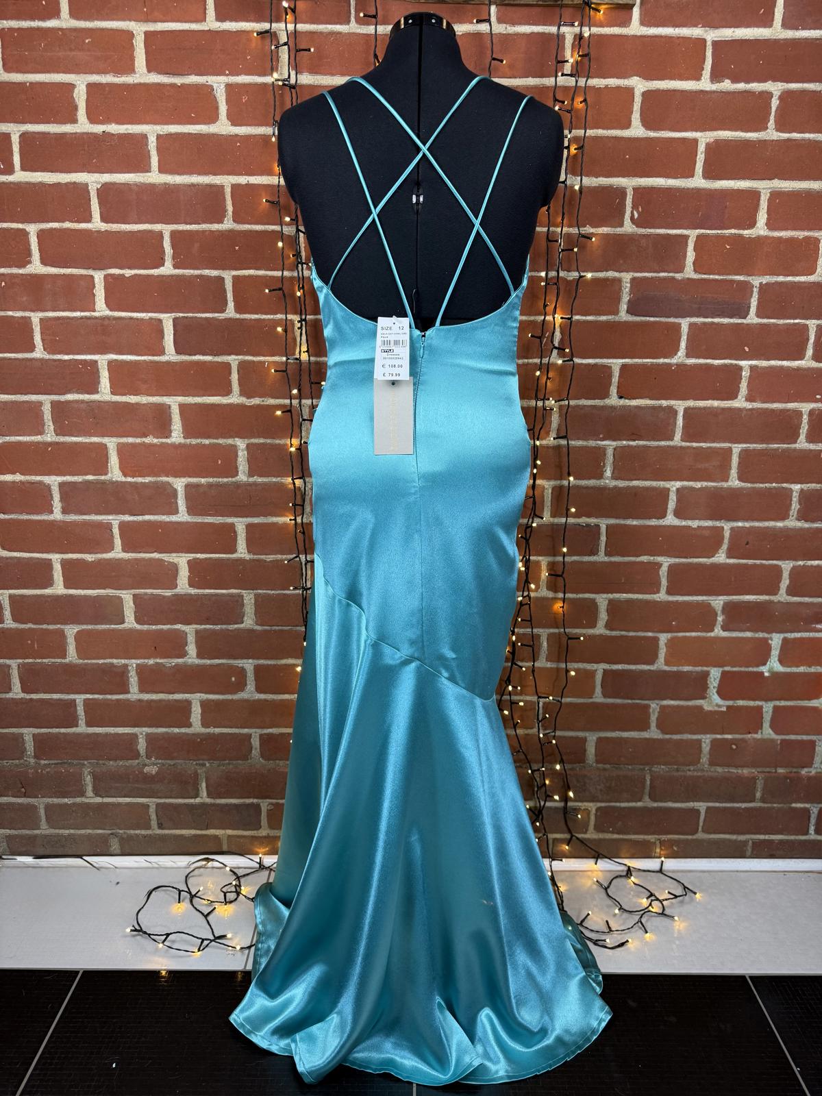Quiz Aqua Satin Cross Back Maxi Dress UK 12-14 BNWT Occasion Gown  sku398