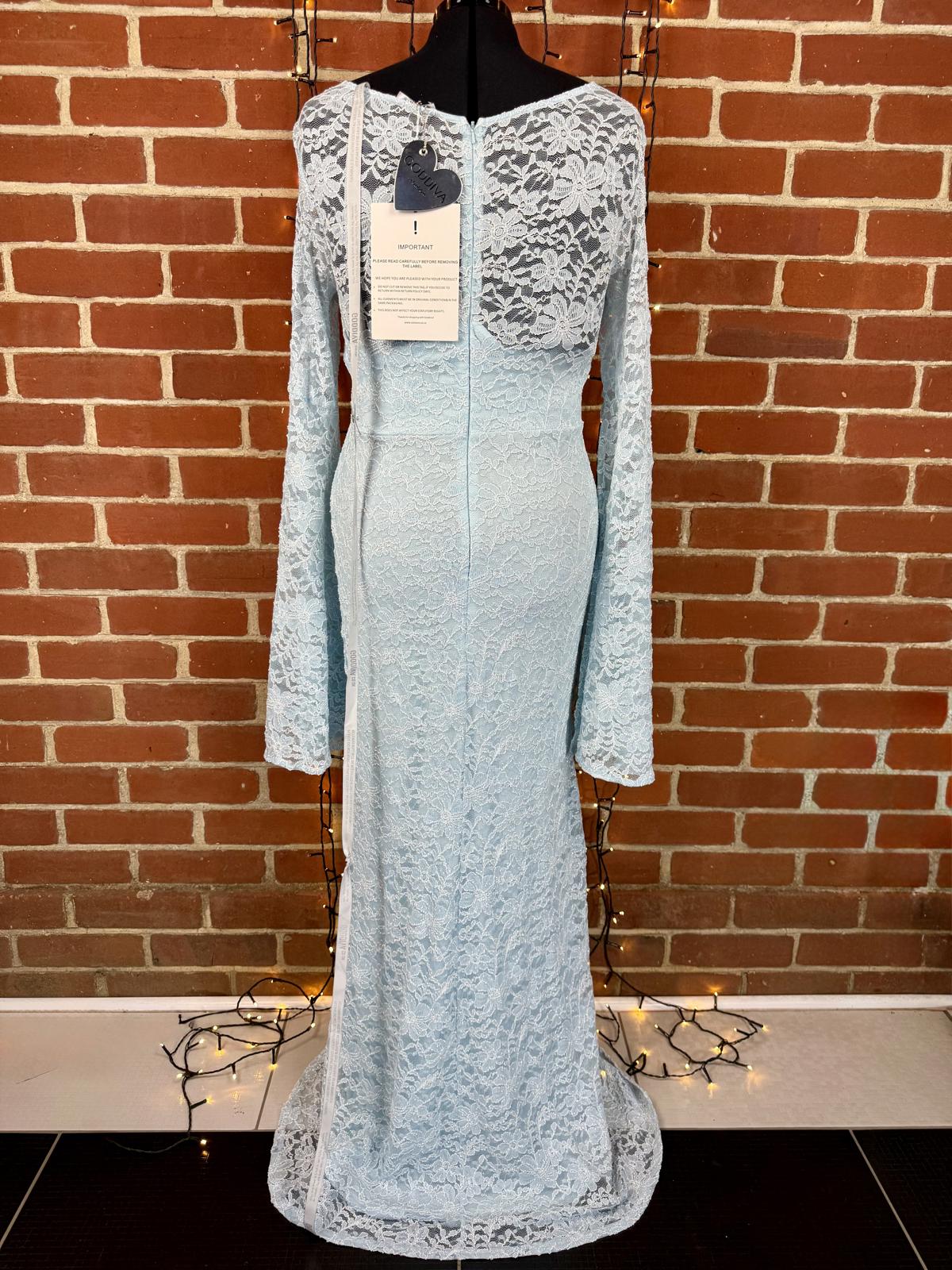 Goddiva Blue Sparkle Lace Fishtail Maxi Gown UK 16 BNWT   sku 263